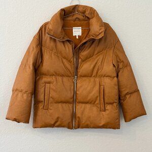 Avec Les Filles faux leather puffer jacket , size S, cognac tone.
